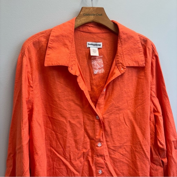 Feel Good Store Linen Blend 2X Tunic Button Down Shirt Orange Long sleeve - Picture 4 of 11